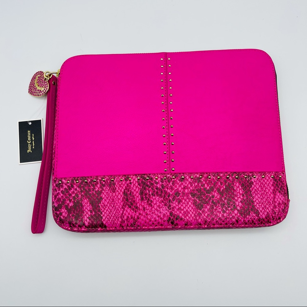 JUICY COUTURE Pink Leather iPad Sleeve Case w/ Studs Tablet Wristlet Clutch NWT